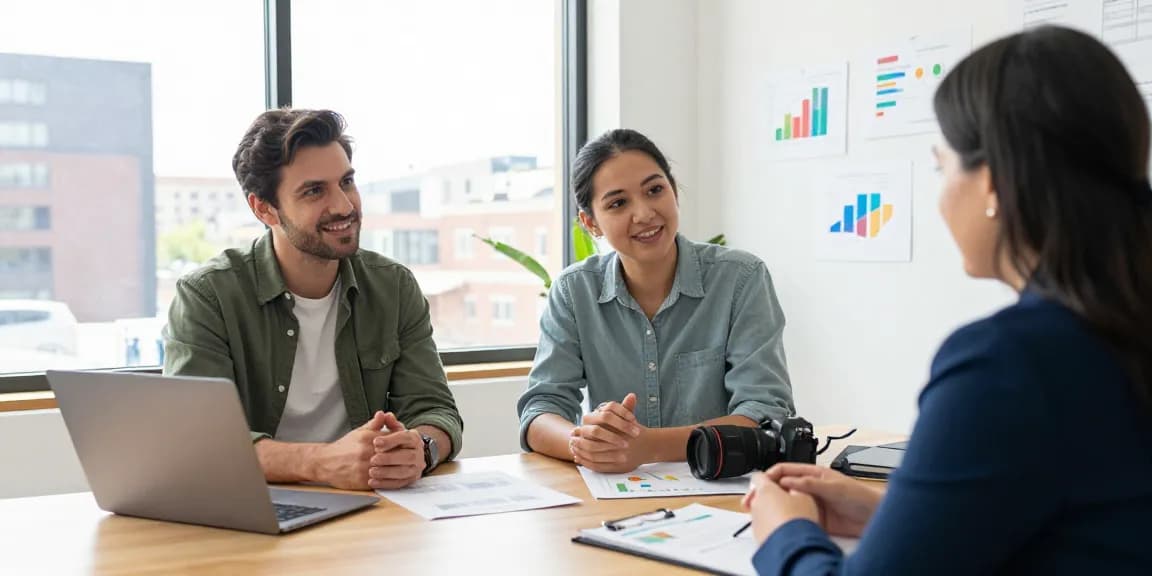 Couple receiving expert advice on credit relief Canada in a welcoming office setting.