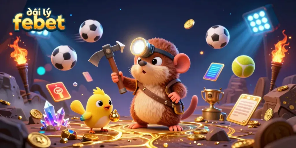 Mining treasure with a canary, representing đại lý febet casino excitement with sports elements.