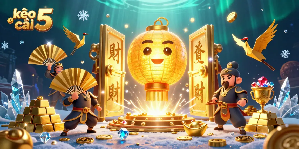 Play and win with kèo nhà cái 5 in a vibrant night market casino scene filled with golden treasures.