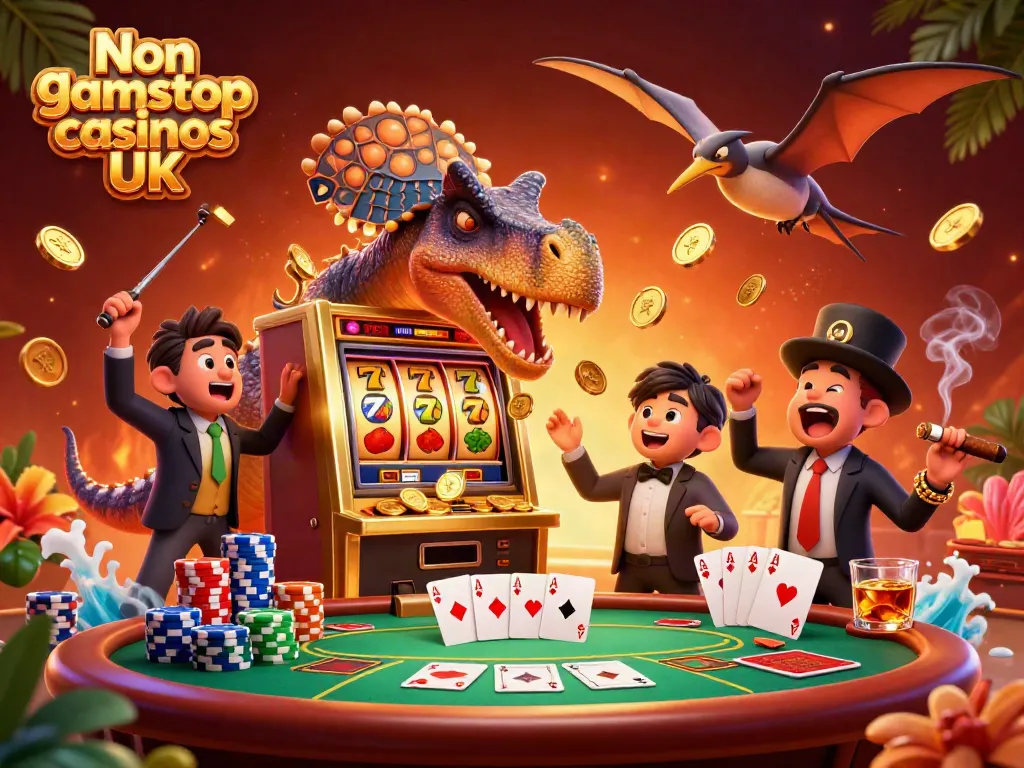 Experience a thrilling jackpot moment at Non gamstop casinos UK, featuring exciting casino elements and vibrant characters.