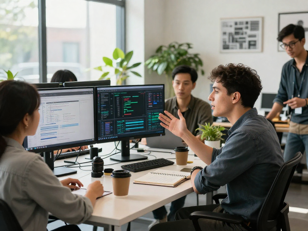 Engaged team using spicy ai in a modern workspace to enhance collaboration and creativity.