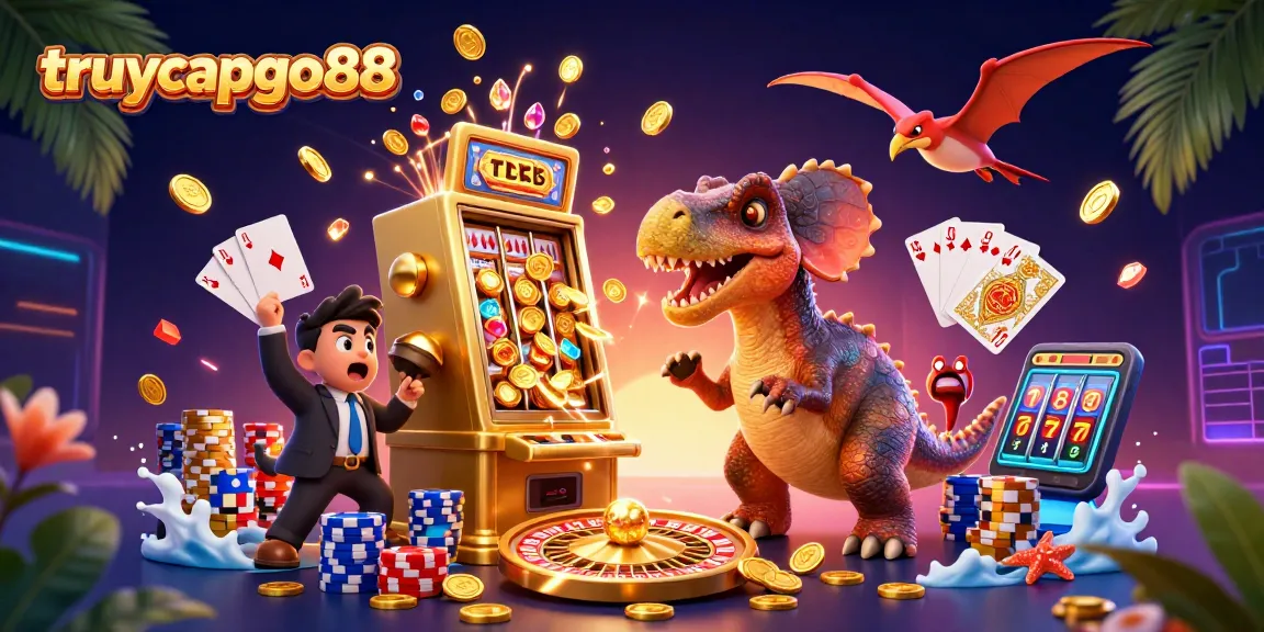 truycapgo88 showcases a dynamic casino scene with vibrant characters and elements celebrating a jackpot event.