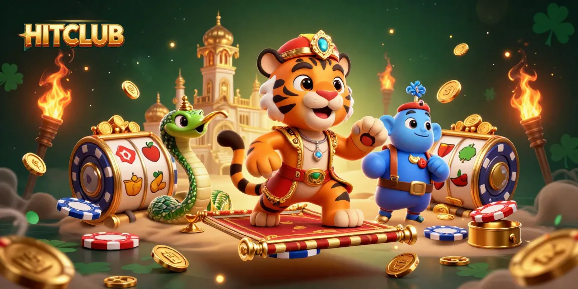 Engage with HITCLUB's vibrant gaming atmosphere featuring a magical 3D sultan and lavish casino elements.